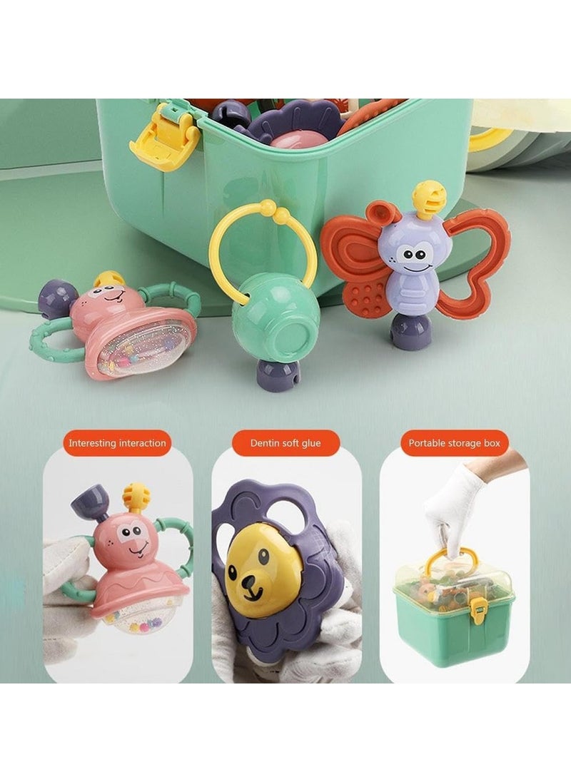 Teether Set Baby Toy, 11PCS Baby Rattles  Teether Set with Storage Box, BPA Free Soft Silicone Teething Toys for Newborns, Safe Gentle for Babies, Ideal Baby Rattle Teether Set, 3-12 Months