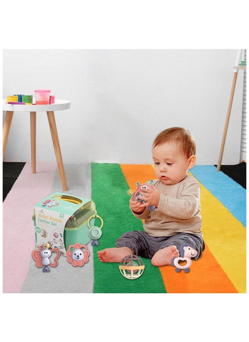 Teether Set Baby Toy, 11PCS Baby Rattles  Teether Set with Storage Box, BPA Free Soft Silicone Teething Toys for Newborns, Safe Gentle for Babies, Ideal Baby Rattle Teether Set, 3-12 Months