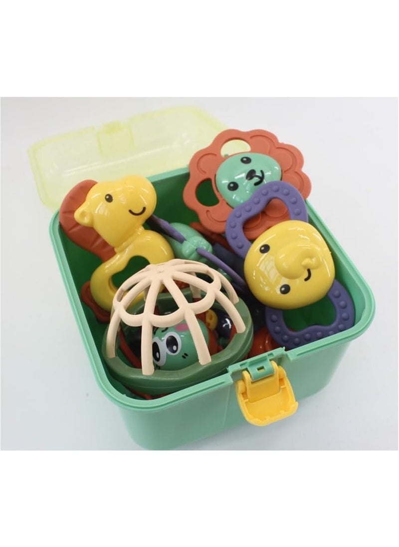 Teether Set Baby Toy, 11PCS Baby Rattles  Teether Set with Storage Box, BPA Free Soft Silicone Teething Toys for Newborns, Safe Gentle for Babies, Ideal Baby Rattle Teether Set, 3-12 Months