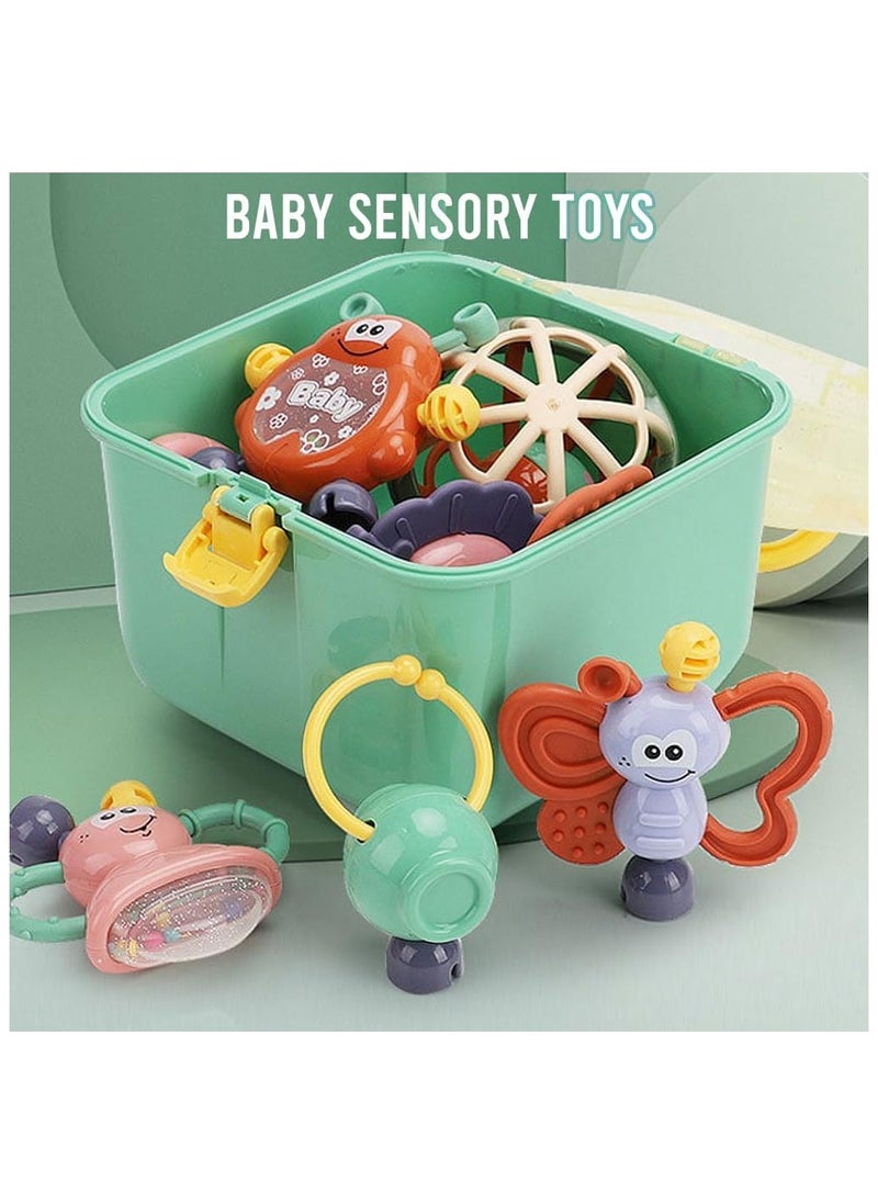 Teether Set Baby Toy, 11PCS Baby Rattles  Teether Set with Storage Box, BPA Free Soft Silicone Teething Toys for Newborns, Safe Gentle for Babies, Ideal Baby Rattle Teether Set, 3-12 Months