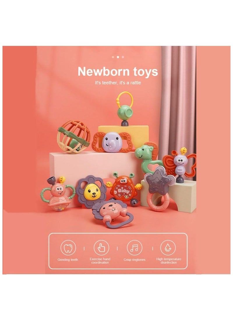 Teether Set Baby Toy, 11PCS Baby Rattles  Teether Set with Storage Box, BPA Free Soft Silicone Teething Toys for Newborns, Safe Gentle for Babies, Ideal Baby Rattle Teether Set, 3-12 Months