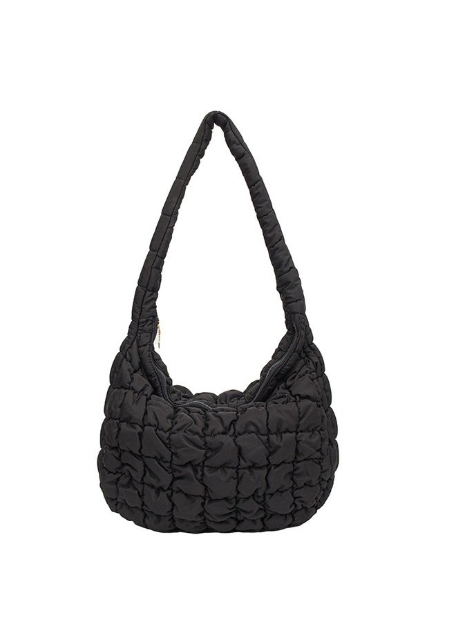 Down Tote Bag Large Capacity Simple Cloud Shoulder Bag Underarm Bag Black
