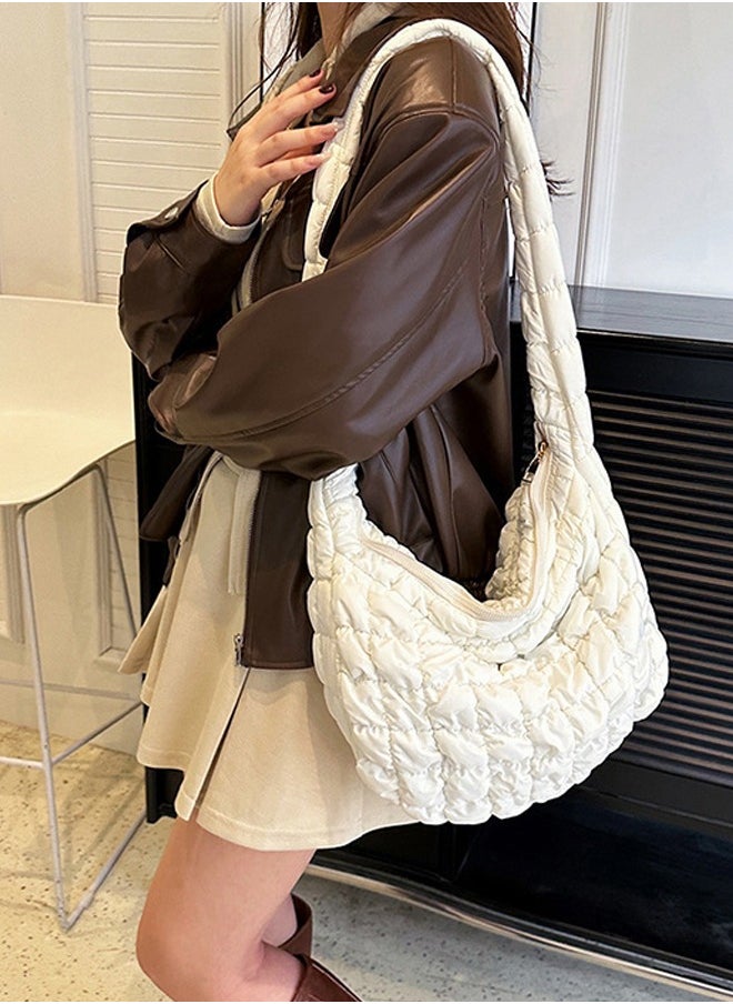 Down Tote Bag Large Capacity Simple Cloud Shoulder Bag Underarm Bag White