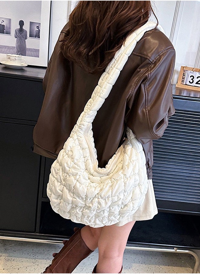 Down Tote Bag Large Capacity Simple Cloud Shoulder Bag Underarm Bag White