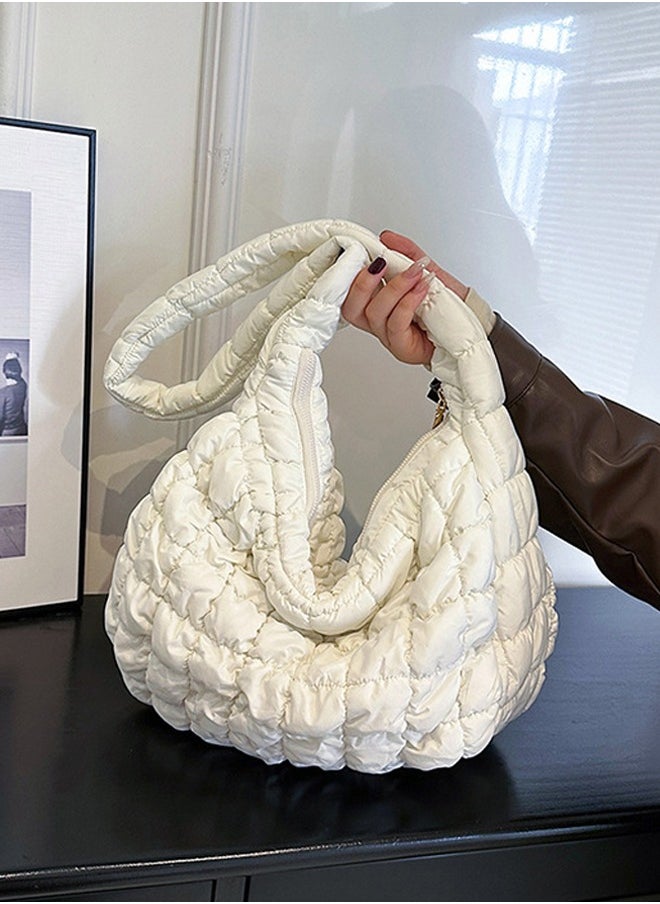 Down Tote Bag Large Capacity Simple Cloud Shoulder Bag Underarm Bag White