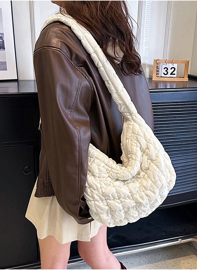 Down Tote Bag Large Capacity Simple Cloud Shoulder Bag Underarm Bag White