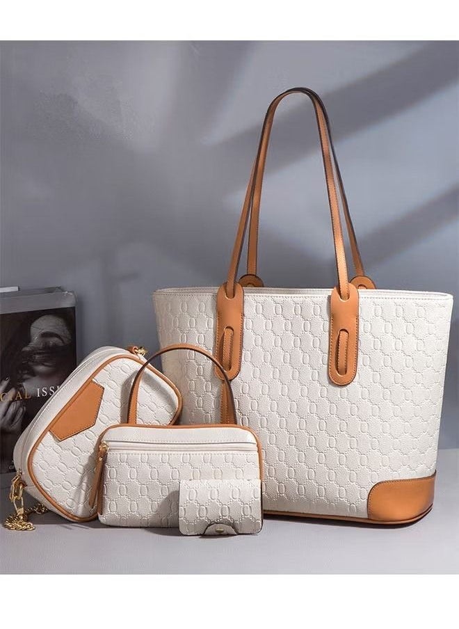 4-Piece Women Commute Large Capacity Tote Bag with One Shoulder Cross-body Chain Bag and Wallet