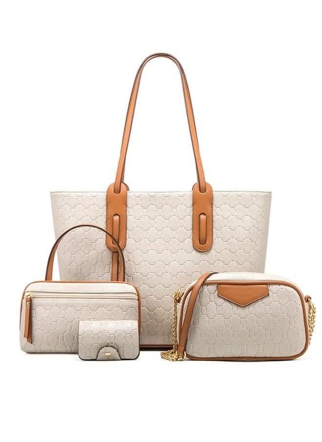 4-Piece Women Commute Large Capacity Tote Bag with One Shoulder Cross-body Chain Bag and Wallet
