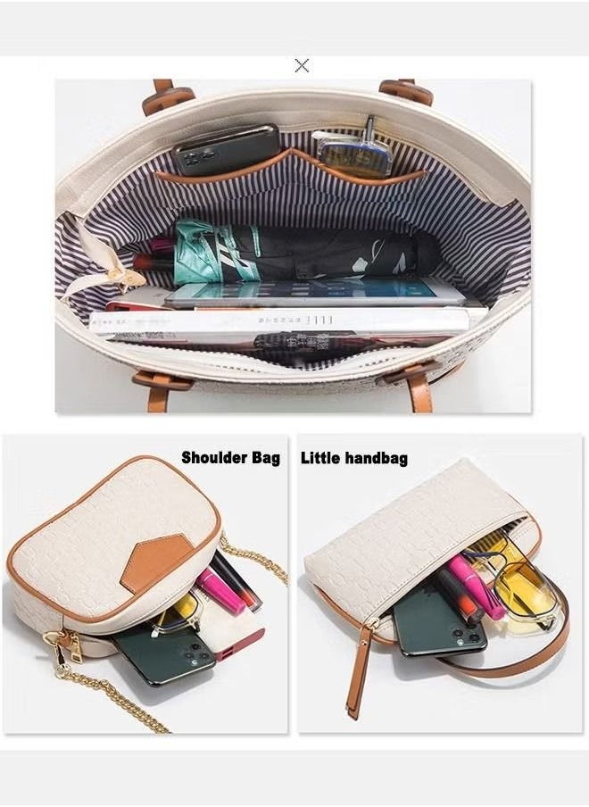 4-Piece Women Commute Large Capacity Tote Bag with One Shoulder Cross-body Chain Bag and Wallet