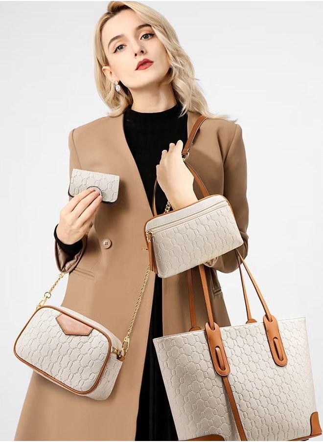 4-Piece Women Commute Large Capacity Tote Bag with One Shoulder Cross-body Chain Bag and Wallet