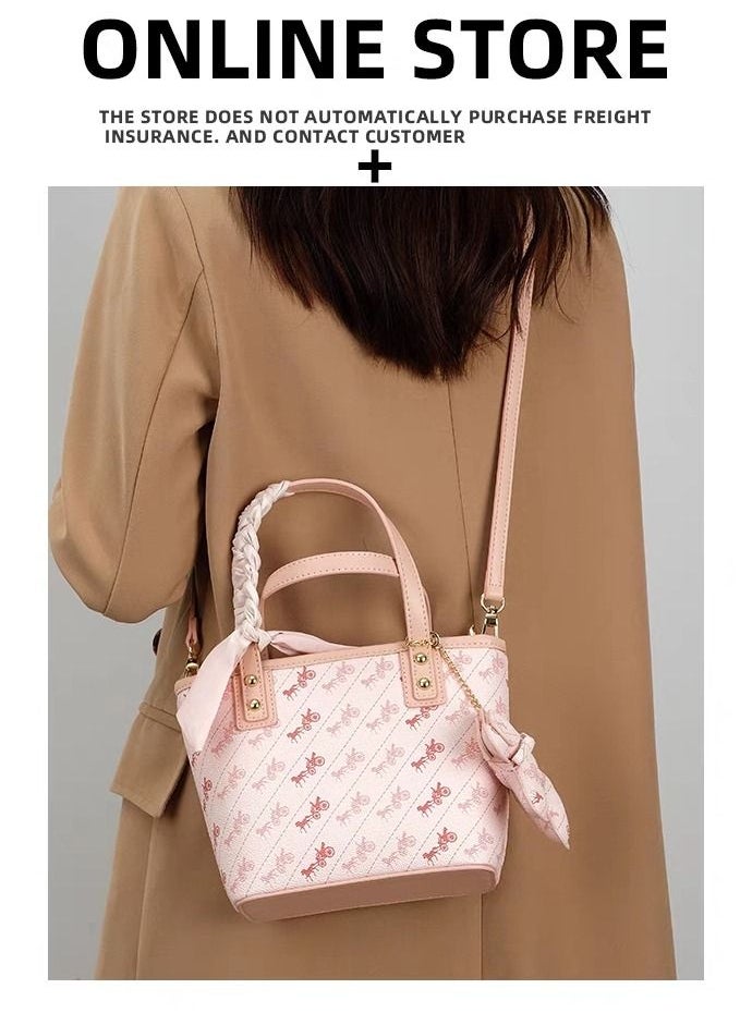 Women's Crossbody Bag Classic Print Leather Bucket Bag