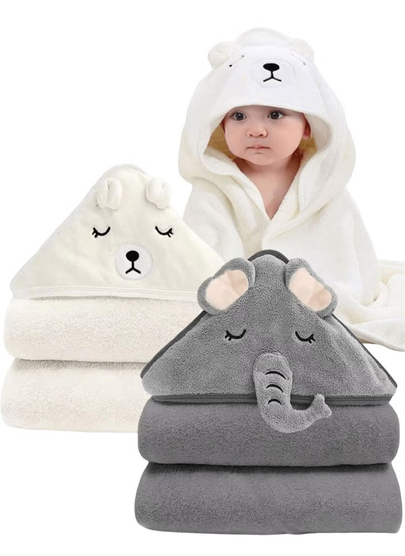 Hooded Baby Towels(2 Pack) - Large Size Premium Ultra Soft Organic Baby Bath Towel – Absorbent and Hypoallergenic Towels for Baby Boy Girl, Toddler, Newborn Essentials (Elephant  Bear)