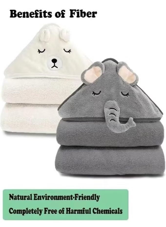 Hooded Baby Towels(2 Pack) - Large Size Premium Ultra Soft Organic Baby Bath Towel – Absorbent and Hypoallergenic Towels for Baby Boy Girl, Toddler, Newborn Essentials (Elephant  Bear)