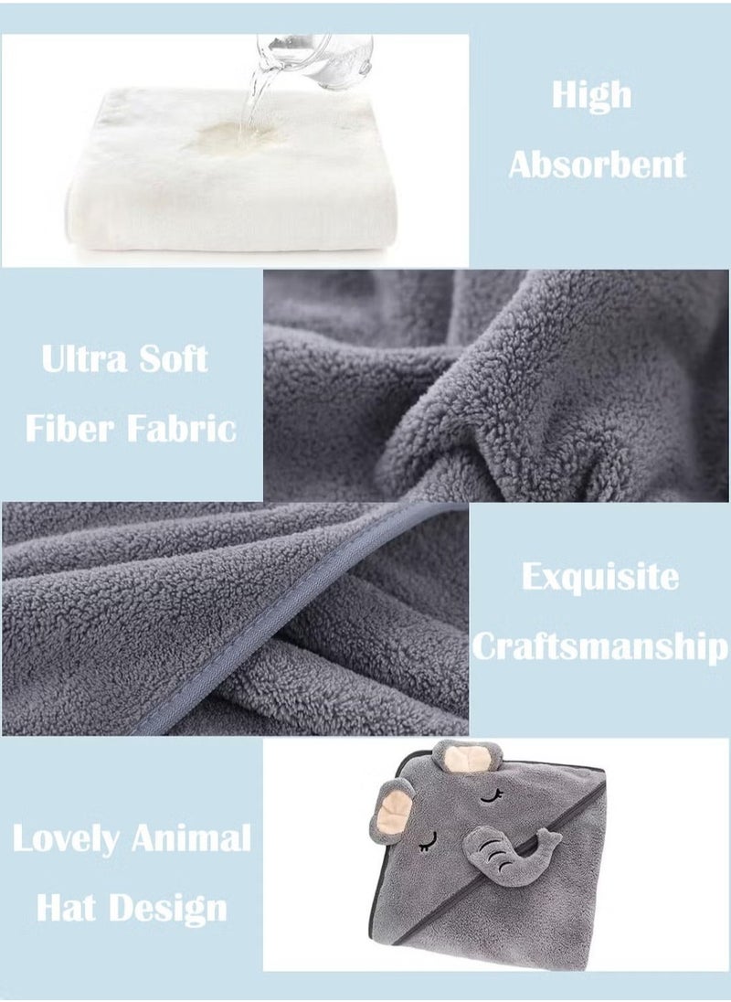Hooded Baby Towels(2 Pack) - Large Size Premium Ultra Soft Organic Baby Bath Towel – Absorbent and Hypoallergenic Towels for Baby Boy Girl, Toddler, Newborn Essentials (Elephant  Bear)