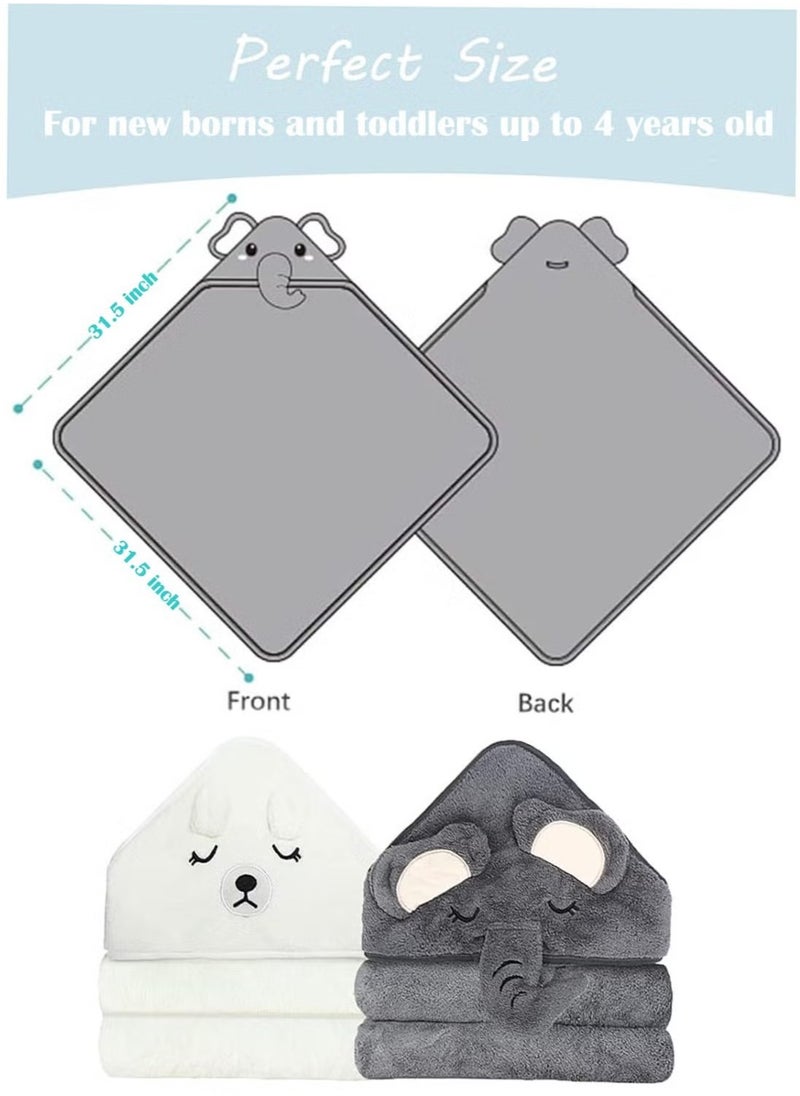Hooded Baby Towels(2 Pack) - Large Size Premium Ultra Soft Organic Baby Bath Towel – Absorbent and Hypoallergenic Towels for Baby Boy Girl, Toddler, Newborn Essentials (Elephant  Bear)
