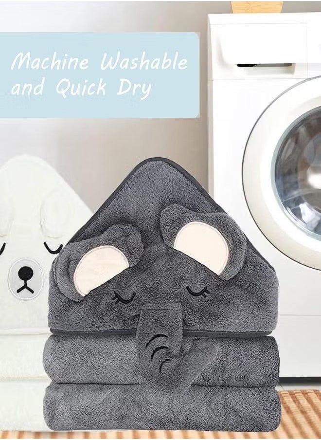 Hooded Baby Towels(2 Pack) - Large Size Premium Ultra Soft Organic Baby Bath Towel – Absorbent and Hypoallergenic Towels for Baby Boy Girl, Toddler, Newborn Essentials (Elephant  Bear)