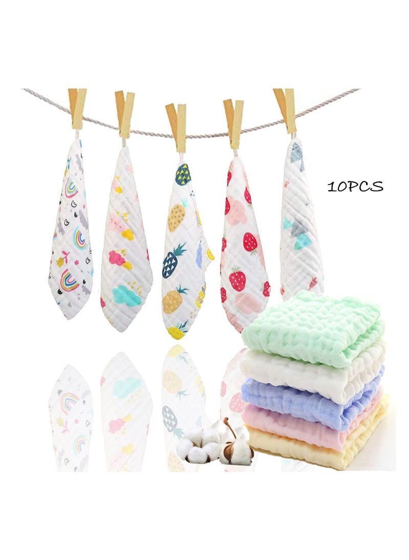 Baby Muslin Washcloths 10 Pack Natural Cotton Wipes, Soft Organic Wash Cloth Newborn Face Towel and Washcloth 30 * 30