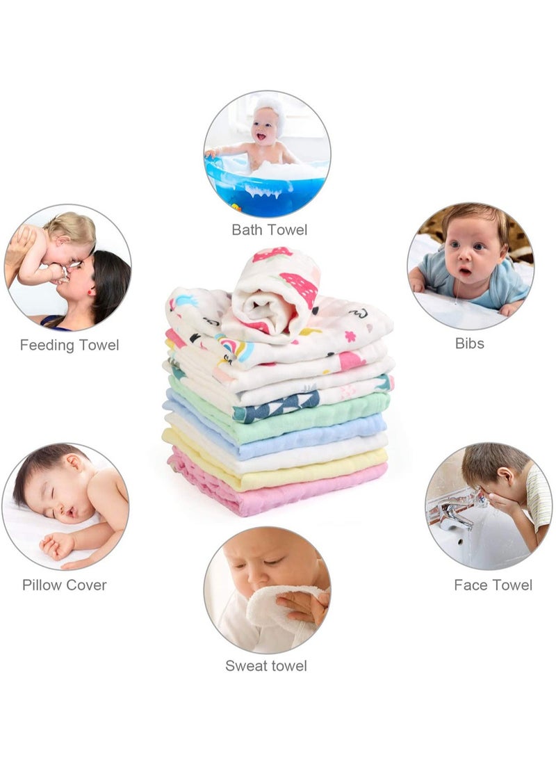 Baby Muslin Washcloths 10 Pack Natural Cotton Wipes, Soft Organic Wash Cloth Newborn Face Towel and Washcloth 30 * 30