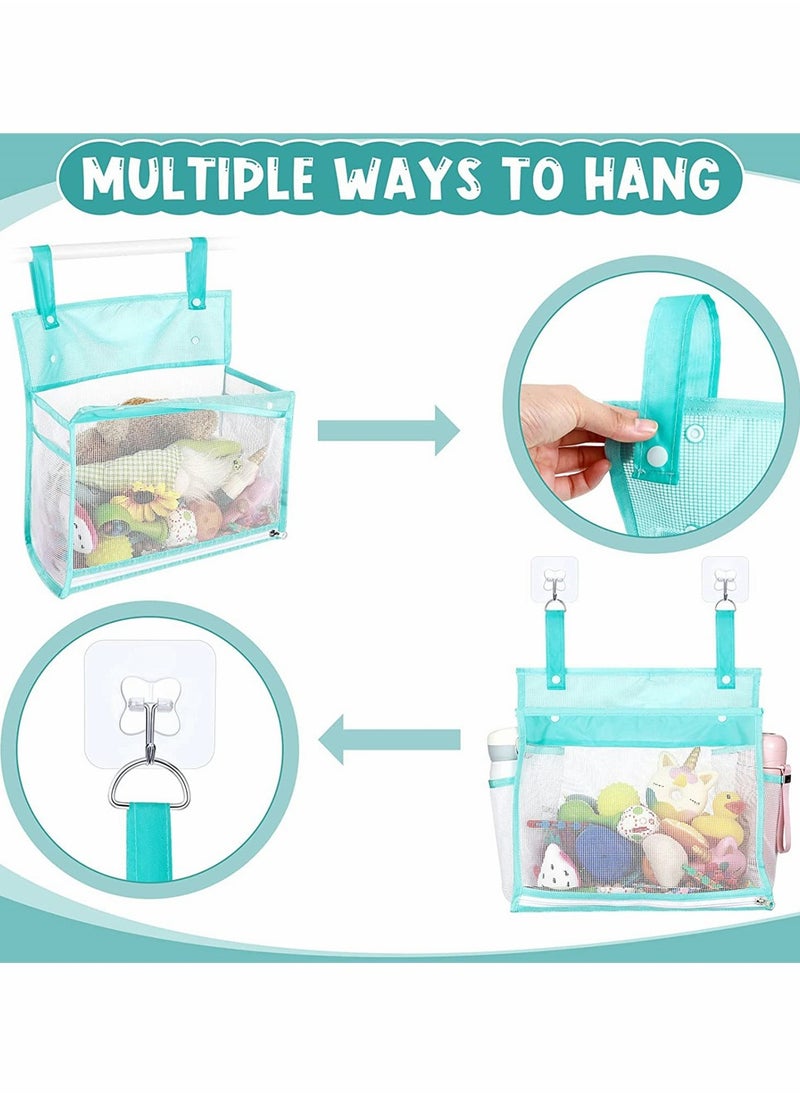 2 Pcs Blue Mesh Bath Toy Organizer with 4 Suction Hooks, Ideal Shower Caddy for Baby & Toddler Bath Toys, Perfect Storage Solution for Bathtub Fun