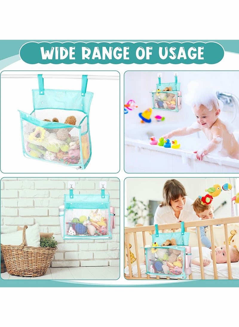 2 Pcs Blue Mesh Bath Toy Organizer with 4 Suction Hooks, Ideal Shower Caddy for Baby & Toddler Bath Toys, Perfect Storage Solution for Bathtub Fun