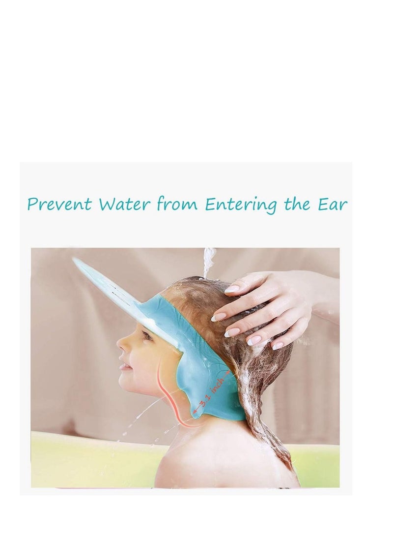 Baby Shower Cap, Blue Adjustable Silicone Shampoo Bath Cap, Waterproof Bathing Hat, Infants Soft Shampoo Hat, Soft Protection Safety Protect Eye Ear, for Infants Toddlers Kids Children
