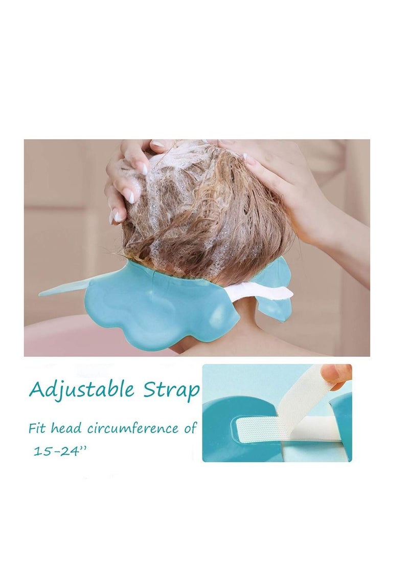 Baby Shower Cap, Blue Adjustable Silicone Shampoo Bath Cap, Waterproof Bathing Hat, Infants Soft Shampoo Hat, Soft Protection Safety Protect Eye Ear, for Infants Toddlers Kids Children