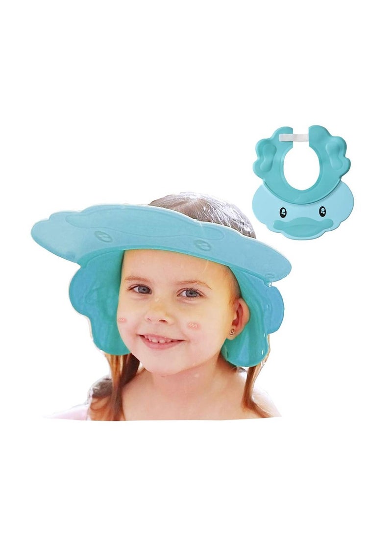 Baby Shower Cap, Blue Adjustable Silicone Shampoo Bath Cap, Waterproof Bathing Hat, Infants Soft Shampoo Hat, Soft Protection Safety Protect Eye Ear, for Infants Toddlers Kids Children