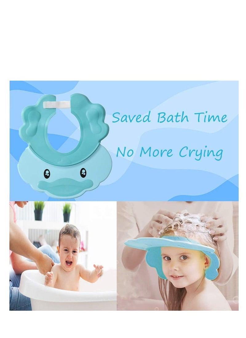 Baby Shower Cap, Blue Adjustable Silicone Shampoo Bath Cap, Waterproof Bathing Hat, Infants Soft Shampoo Hat, Soft Protection Safety Protect Eye Ear, for Infants Toddlers Kids Children