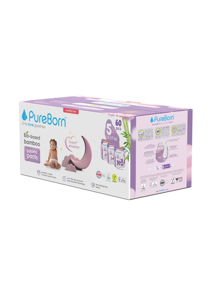 Natural Bio-Based Baby Night Training Pyjama Pants Size 5 Cloud Print 3 x 20 Pants