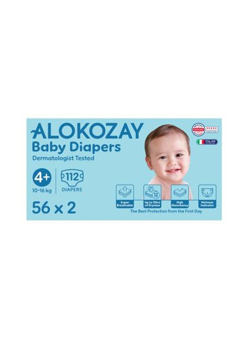 Premium Baby Diapers - Size 4+ 10-16 Kg 2 x 56 Diapers