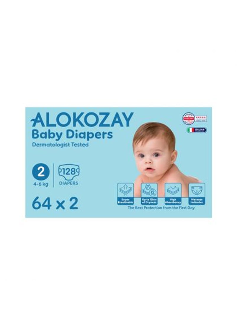 Premium Baby Diapers - Size 2 4-6 Kg 2 x 64 Diapers