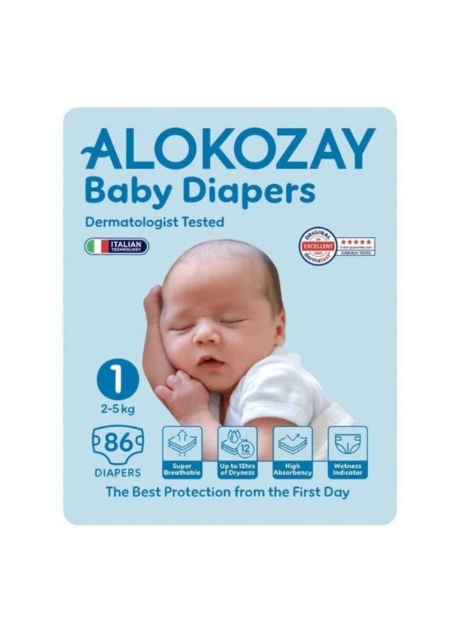 Alokozay Baby Diapers Size 1, 2-5kg, Pack of 86's