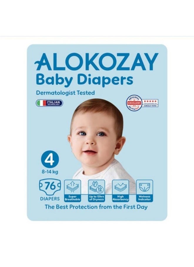 Alokozay Baby Diapers, Size 4, 8-14kg, Pack of 76's