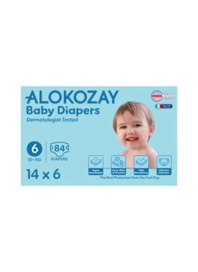 Alokozay - Premium Baby Diapers 15+kg Size 6 - 14pcs - Pack of 6