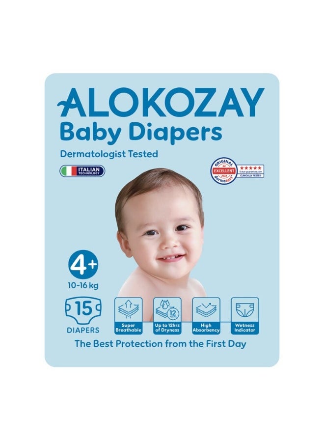 Alokozay Baby Diapers, Size 4+, 10-16kg, Pack of 15’s