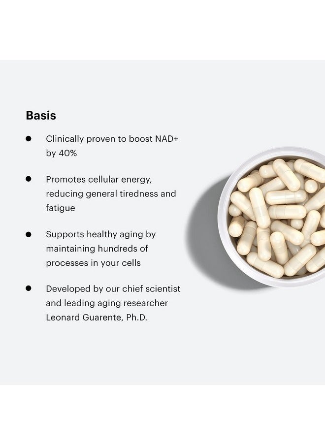 ELYSIUM Basis NAD Plus Supplement 30 Servings - with Nicotinamide Riboside 250mg and Pterostilbene 50mg - Healthy Aging Supplement & Cellular Energy