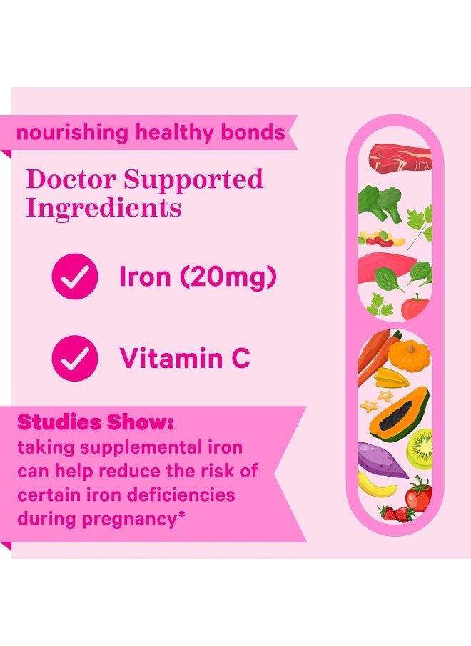 Pink Stork Prenatal Iron Supplement for Women, Grape Chewable Iron Gummies with Vitamin C, Pregnancy Must Haves, Prenatal Vitamins for Iron Deficiency, 60 Gummy Chews