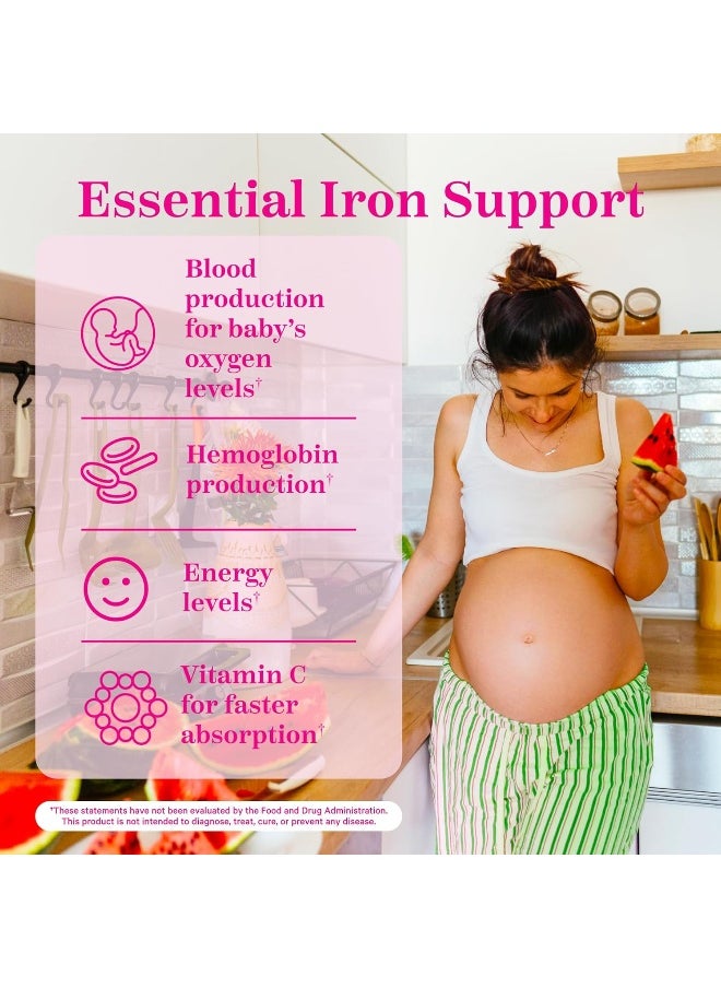 Pink Stork Prenatal Iron Supplement for Women, Grape Chewable Iron Gummies with Vitamin C, Pregnancy Must Haves, Prenatal Vitamins for Iron Deficiency, 60 Gummy Chews