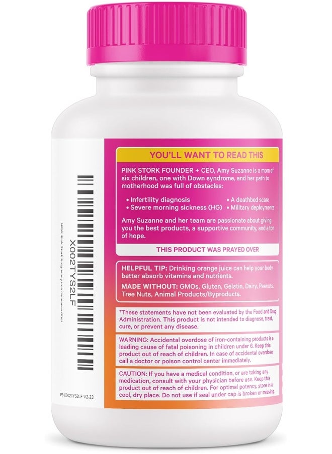 Pink Stork Prenatal Iron Supplement for Women, Grape Chewable Iron Gummies with Vitamin C, Pregnancy Must Haves, Prenatal Vitamins for Iron Deficiency, 60 Gummy Chews