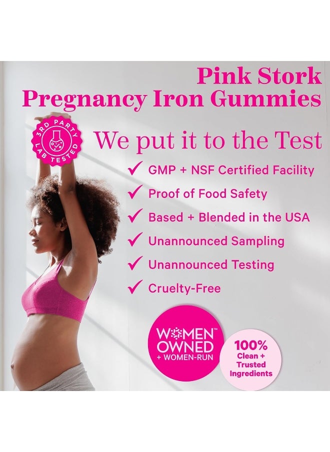 Pink Stork Prenatal Iron Supplement for Women, Grape Chewable Iron Gummies with Vitamin C, Pregnancy Must Haves, Prenatal Vitamins for Iron Deficiency, 60 Gummy Chews