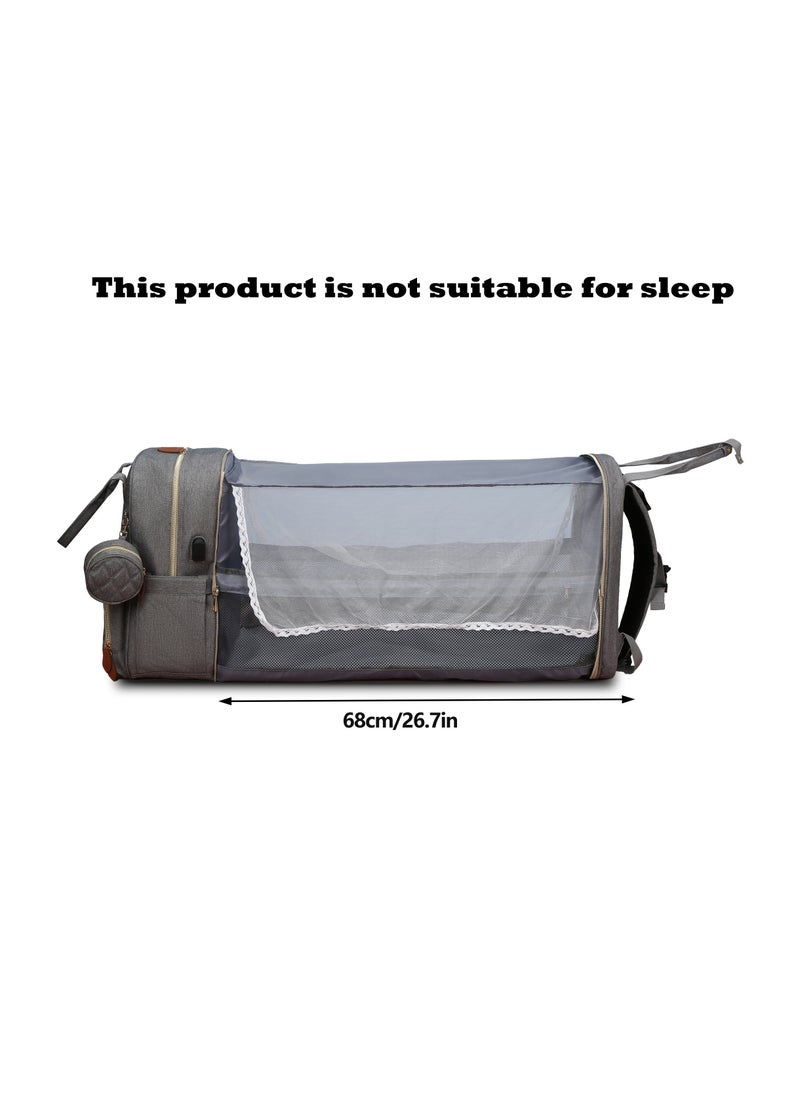 1pc Diaper Bag Backpack with Changing Pad - Multi-Functional Polyester Travel Bag with USB Charging Port, Zipper Closure, Anti-Sunburn Design, Utility Pocket, and Strong Handle Strap for Moms and Dads - Ideal for Preschool and Travel Use- Grey