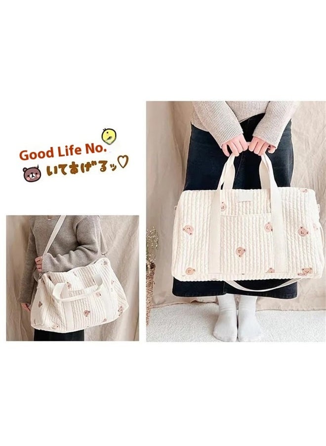 Quilted Duffle Bag For Women Cute Weekender Bag Floral Travel Bag Cotton Diaper Tote Bag
