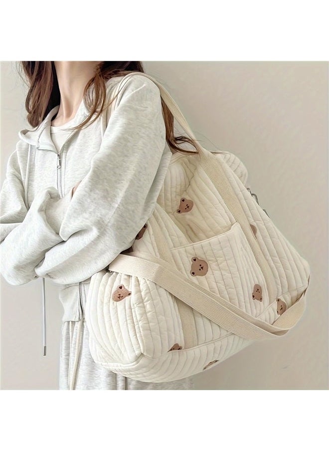 Quilted Duffle Bag For Women Cute Weekender Bag Floral Travel Bag Cotton Diaper Tote Bag