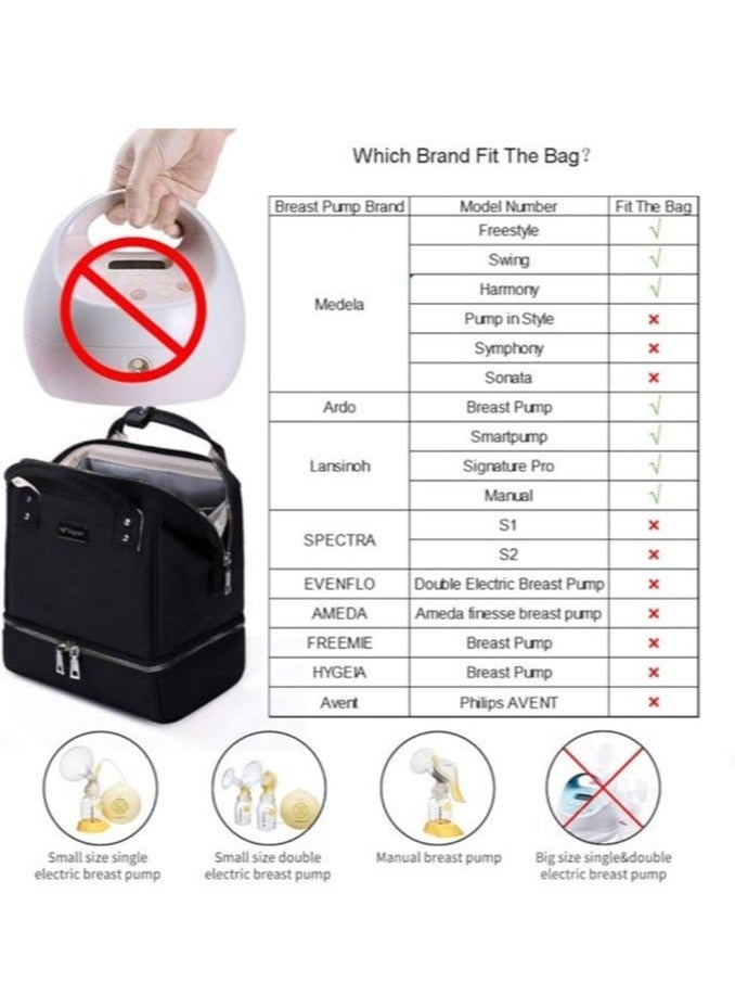 (Small, black) - Mini Breast Pump Bag Black Backpack with USB Charger Port and Cooler Pocket for Work Mom Best Baby Shower Gifts