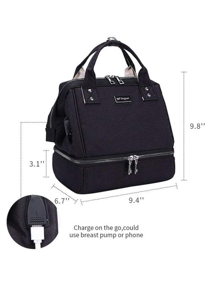(Small, black) - Mini Breast Pump Bag Black Backpack with USB Charger Port and Cooler Pocket for Work Mom Best Baby Shower Gifts