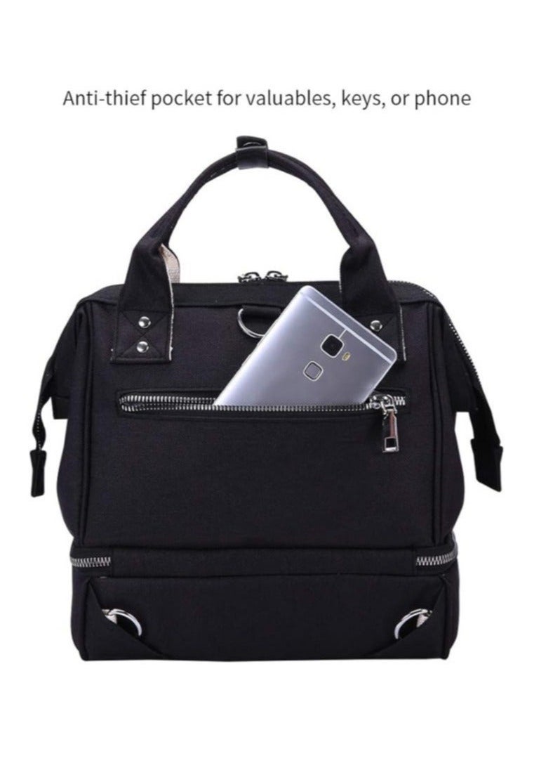 (Small, black) - Mini Breast Pump Bag Black Backpack with USB Charger Port and Cooler Pocket for Work Mom Best Baby Shower Gifts
