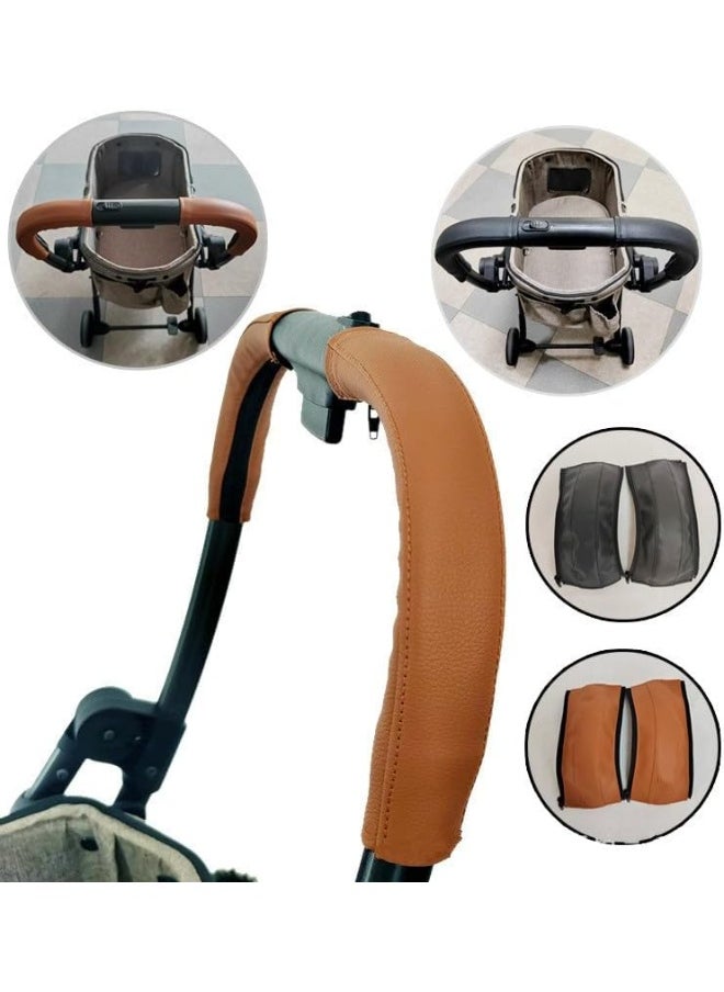 MINILUJIA Soft Smooth Leather Bumper Handlebar Sleeve Protect Case for Baby Stroller Dustproof Protect Cover with Zipper Close One Pair