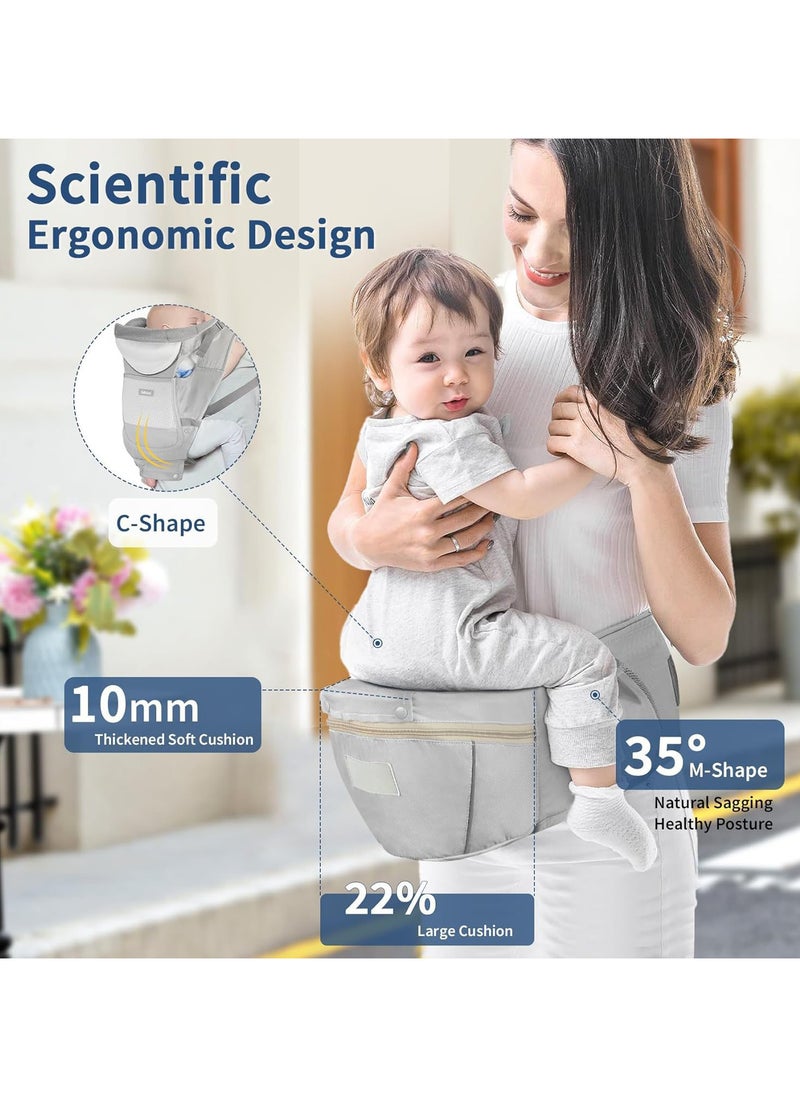 Baby Carrier with Hip Seat,Ergonomic M Position 6in1 Baby Carrier Newborn to Toddler,Head Support and Breathable Mesh Newborn Carrier,Adjustable Baby Holder Carrier for Dad&Mom-Grey