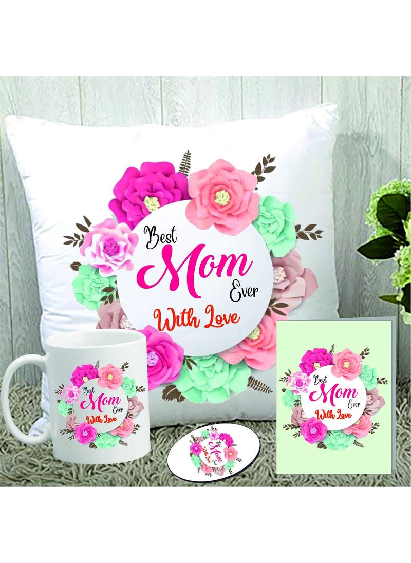 PICRAZEE Gift for MOM Mummy Mother Birthday Gift Womens Day Mothers Day Gift Combo 1 Printed Cushion 1212 INCHES with Filler 1Printed Coffee Mug 1 Printed Fridge Magnet 1Greeting Card