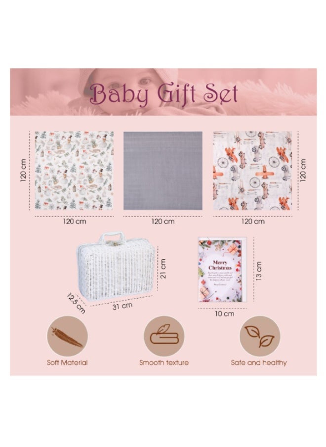 Baby Gift Set – 3-Pieces Newborn  Muslin Swaddle Blankets with Tussle Lace